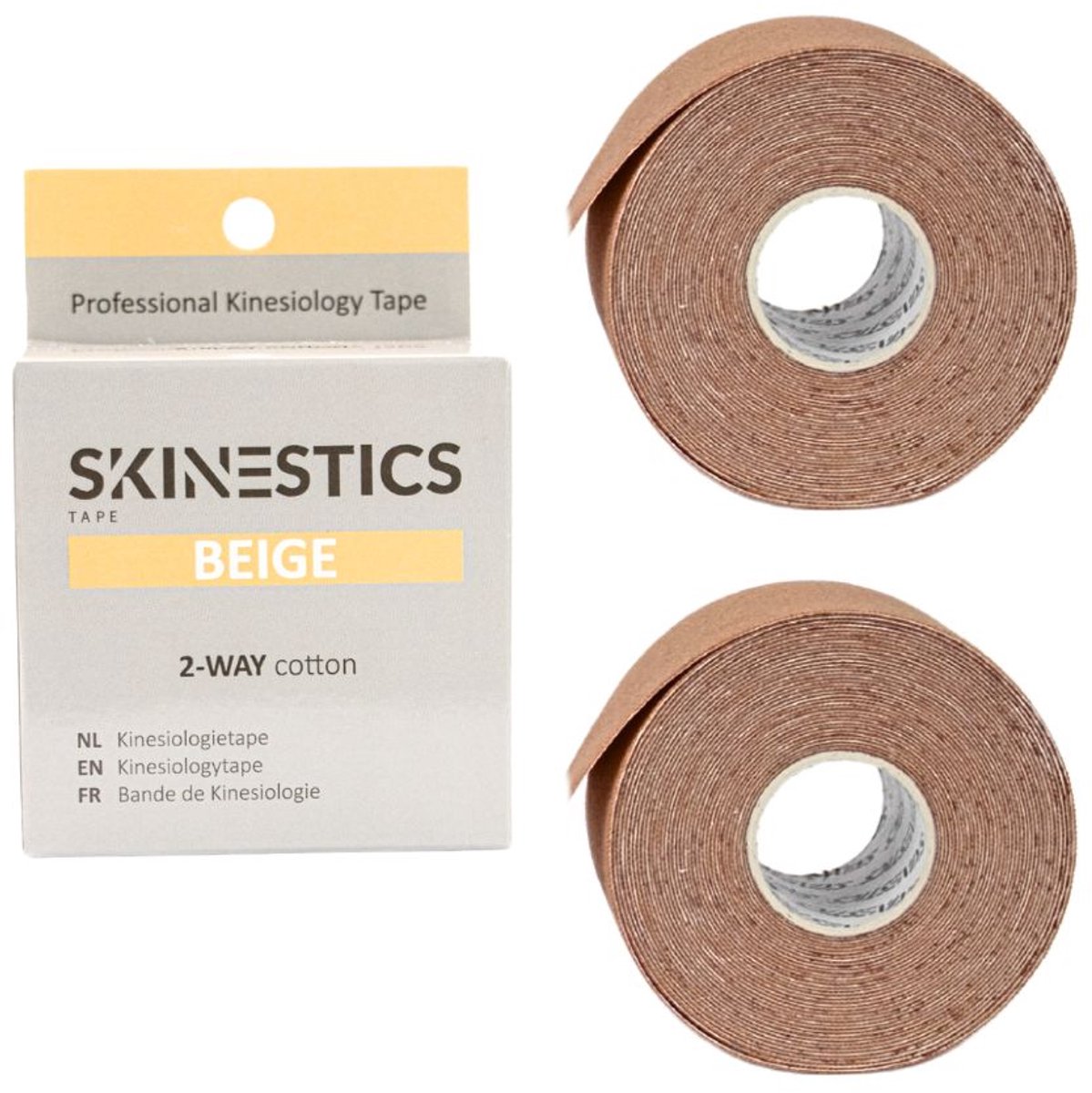 Duo pack Skinestics Sport tape – Fysio tape – Kleur Beige – nu 20% langer, 600 cm lang bij 5 cm breed, 170% rekbaar gelijk aan menselijke huid, standaard voorzien van extra sterke lijm, katoen, voor het hele lichaam, spier ondersteuning