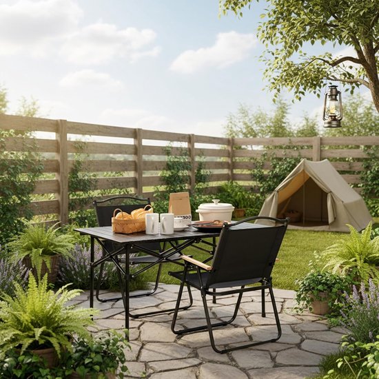 Opklapbare tafel - Campingtafel - Opklapbare buitentafel - Opklapbare campingtafel - Met opbergtas - frame van koolstofstaal - Draagvermogen 60 kg - 120*50*50 cm - Geschikt voor buitenactiviteiten, kamperen, picknicks, strand, enz. - Zwart — afbeelding 4
