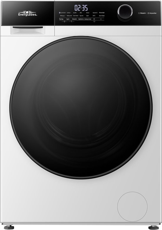 Everglades EVWM91421AW - Wasmachine 9KG - Arctic White - Energieklasse A -20% - Stoomfunctie - 15 Programma's - 5 Jaar Garantie