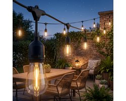 SHINE Solar Lichtsnoer Buiten - 8,5 Meter - 12 LED Lampen - Hybride (Zonne-energie & Stekker) - IP65 Waterdicht - Inclusief Afstandsbediening & Timer - Vintage Classic