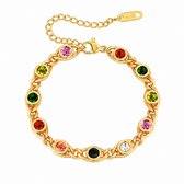 EmmyRovi – Armband Goudkleurig – Gekleurde Steentjes – RVS