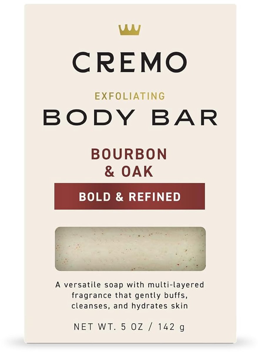 Cremo Exfoliërende Bodyzeep voor Mannen, Bourbon & Eiken Geur, Meerlagige Geur die de Huid Scrubt, Reinigt en Hydrateert - 142g