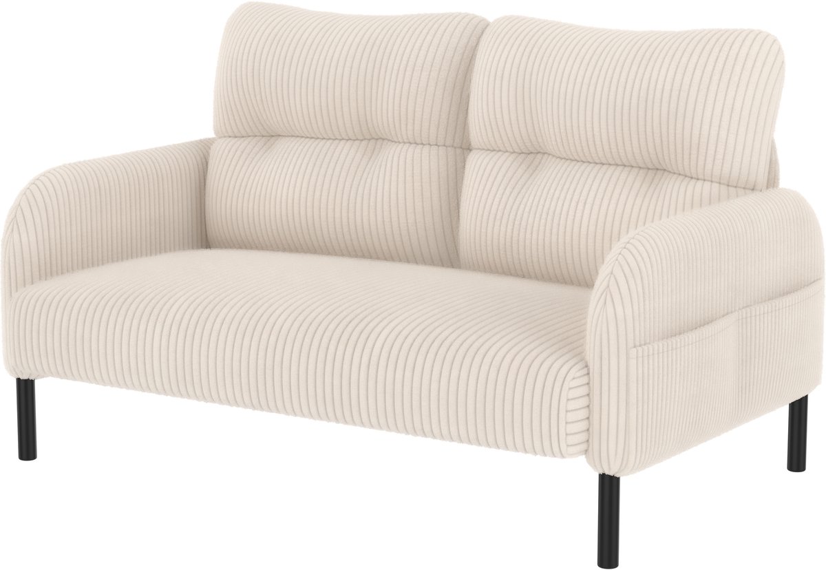 REDOM - 2-Zitsbank - Hoge Rugleuning En Zijvak - Modern - Woonkamer - Cord - Beige - 120 X 75 X 79 Cm