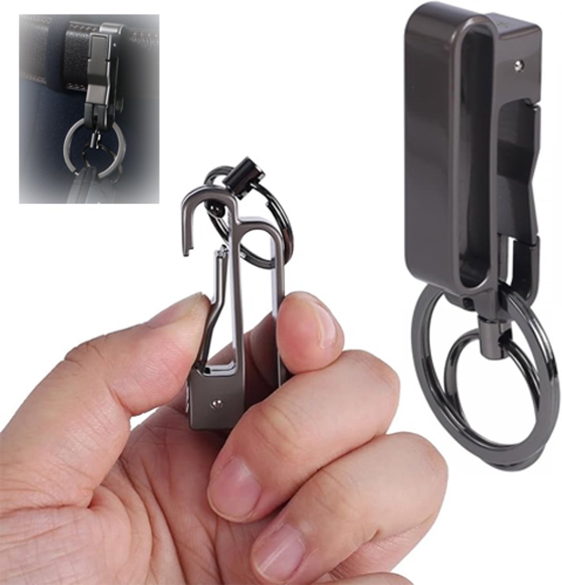 VHV-Sleutelhanger - Sleutelhanger heren - Titanium sleutelhanger - Riemclip - Quick release - Afneembaar - Set van 2 - Voor aan de riem - Cadeau voor mannen - Cadeau - Zwart
