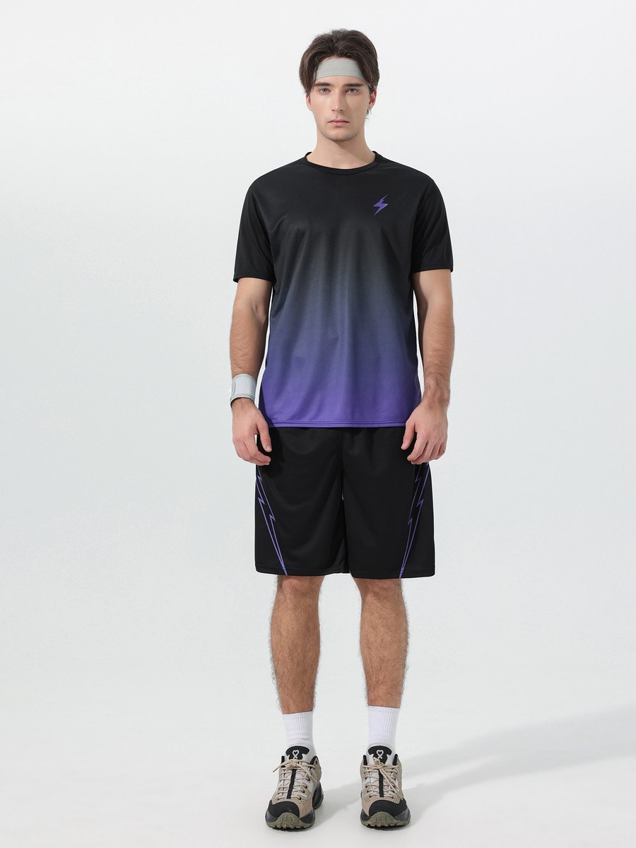 YOUTHUP Heren Tweekleurig Verloop Sneldrogende Sportset - Rond Hals T-shirt met Korte Broek - L