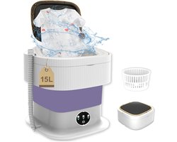 Draagbare Mini Wasmachine 15 Liter – Met Centrifuge Functie – Compact Wasapparaat voor Diepe Reiniging van Ondergoed, Babykleding en Sokken – Voor Thuis, Reizen en Camping