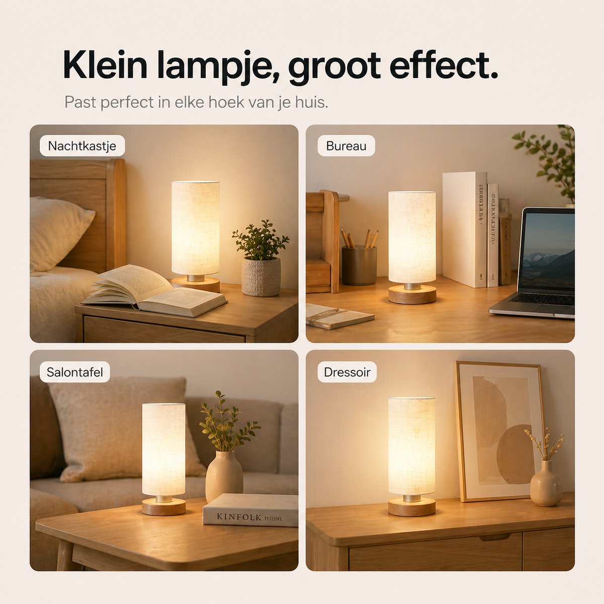 Sounix Tafellamp voor Nachtkastje - 3 Lichtkleuren 3000K/4000K/6000K - Inclusief E27 LED Lamp - Ronde Stoffen Lampenkap - Beige thumbnail 6