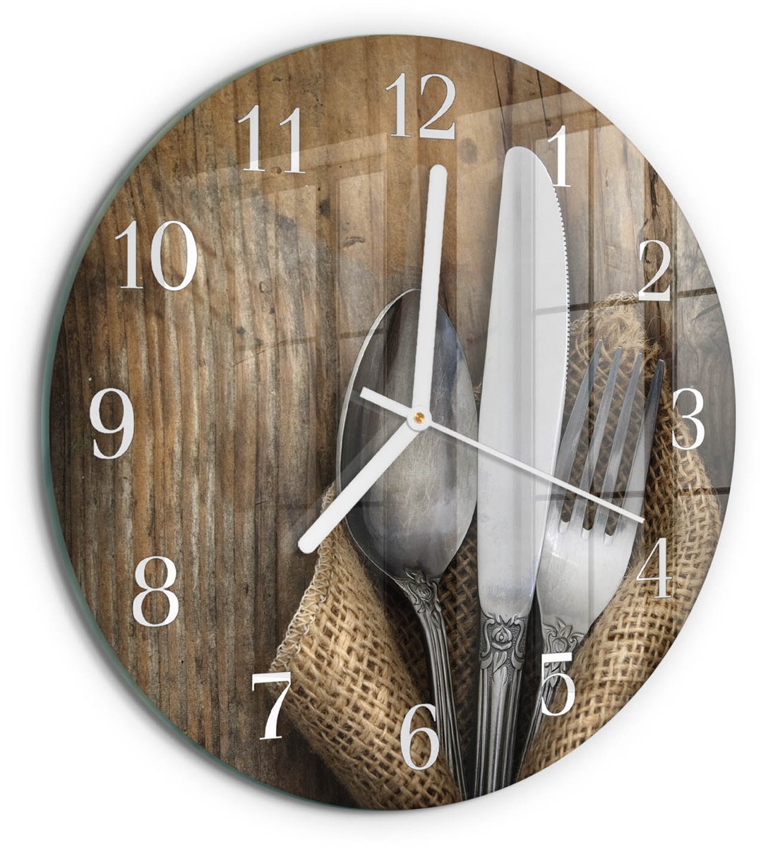 TULUP Wandklok - Bestek Wandklok Glas Decoratie - 30fi cm - Bruin Gekleurde Glazen Klok - Witte Handen - Ronde Wandklok - Moderne Wandklok Glas - Wandklok Glas Decoratie