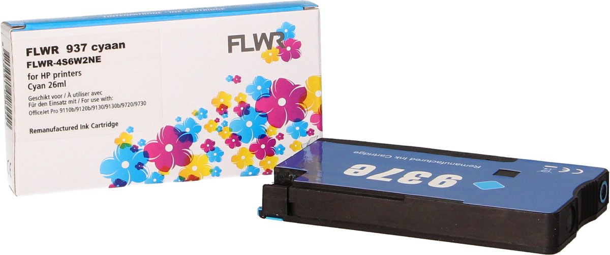 FLWR HP 937e - Cyaan XL - voor Officejet pro 9130 - 9130 - 9720 - 9730