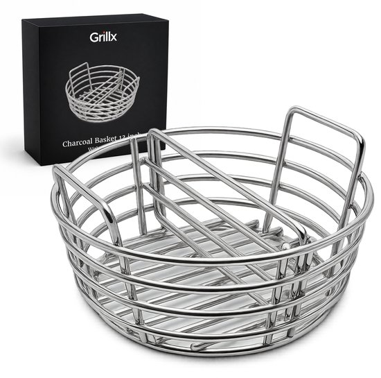 Grillx Panier à charbon 13 pouces - Avec séparateur amovible - Acier inoxydable - Accessoires Kamado