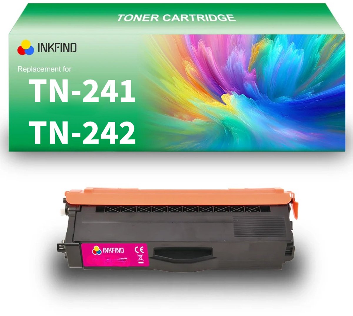INKFIND TN241M/TN242M Magenta tonercartridge compatibel met Brother TN241M TN-241M TN242M TN-242M Magenta toner cartridge - 1-pack Magenta