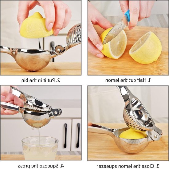 Citroenpers - Robuuste Kwaliteit Citroenpers RVS - Limoenpers - Handcitruspers - Citrusknijper - Handmatige Citroenpers - Handpers - Fruitpers - Lemon Squeeze - Sinaasappelpers - Zilver van Merkloos — afbeelding 2