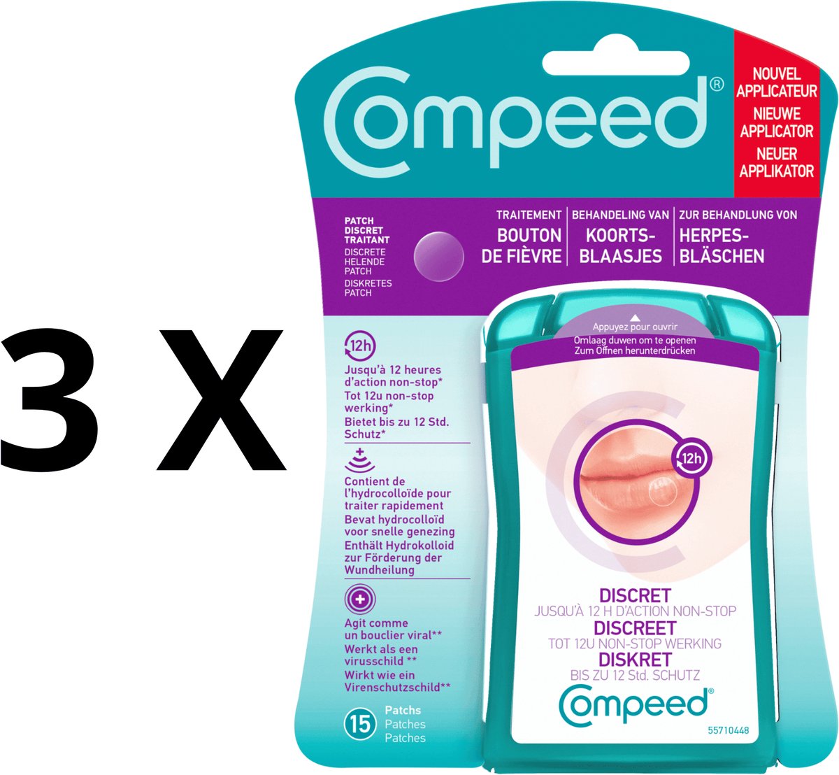 COMPEED Patch tegen koortsblaasjes tripack 3 x 15 stuks - discreet en helend