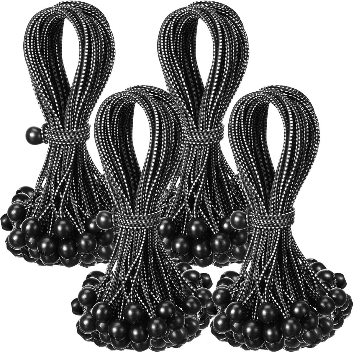 100 stuks kogelbungeekoorden Tarp Tie Downs Bungeekoorden met ballen Heavy Duty Outdoor Tarp Riemen voor Luifel Onderdak Camping Cargo Tent Polen UV-bestendig (Zwart Wit, 30 cm)