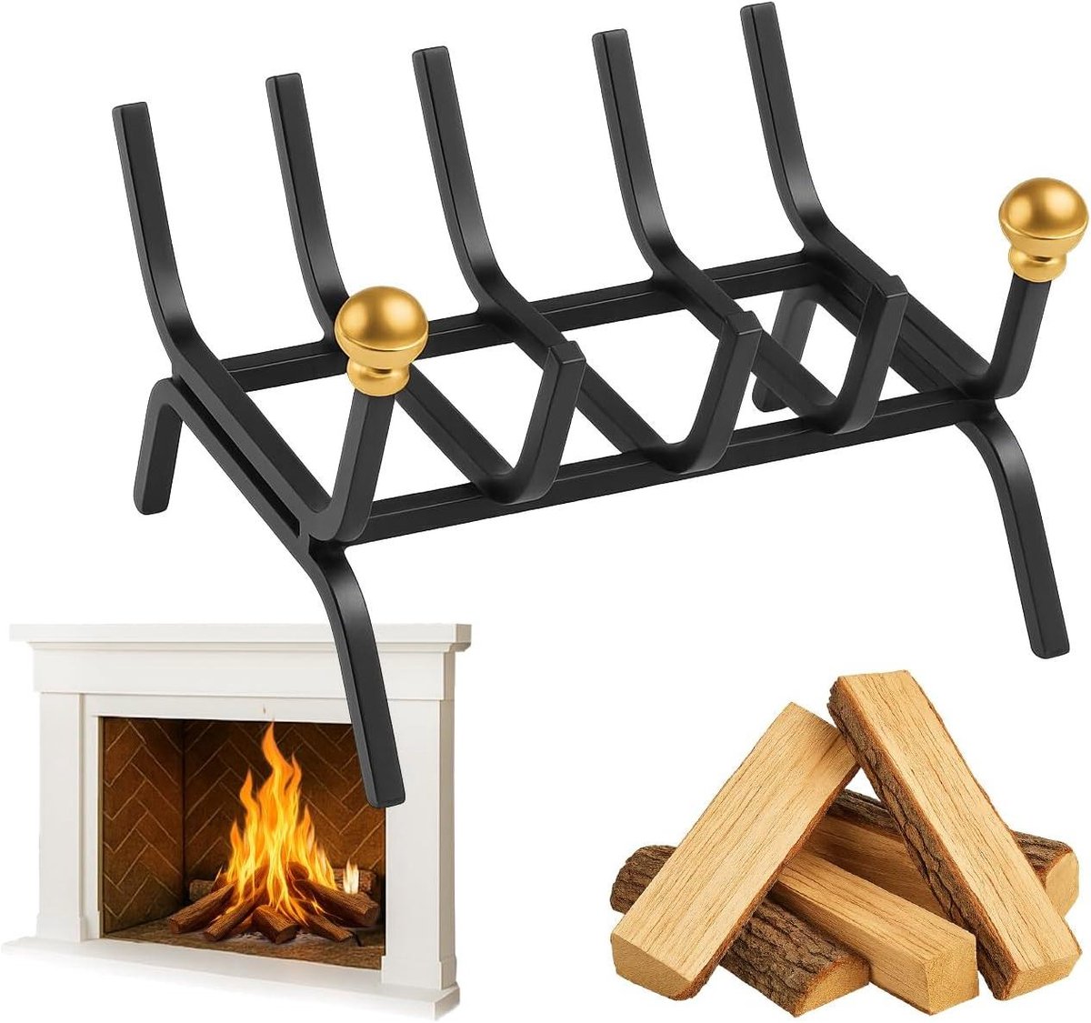 Houthaard Mand - Openhaard Houtbak - Haardhout Opslag - Robuust Smeedijzer - 46 x 35 x 16 cm - Zwart