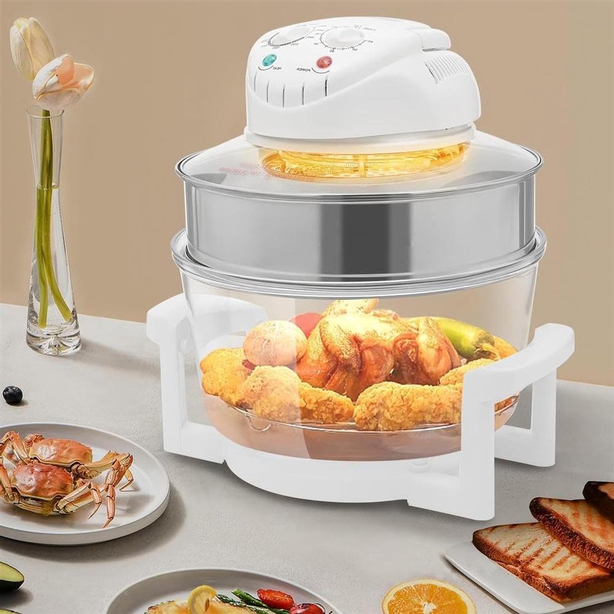 Heteluchtoven Airfryer - Oljefri Grill - Gezond Koken - Duurzaam Glasontwerp - 17 Liter Capaciteit - Transparant