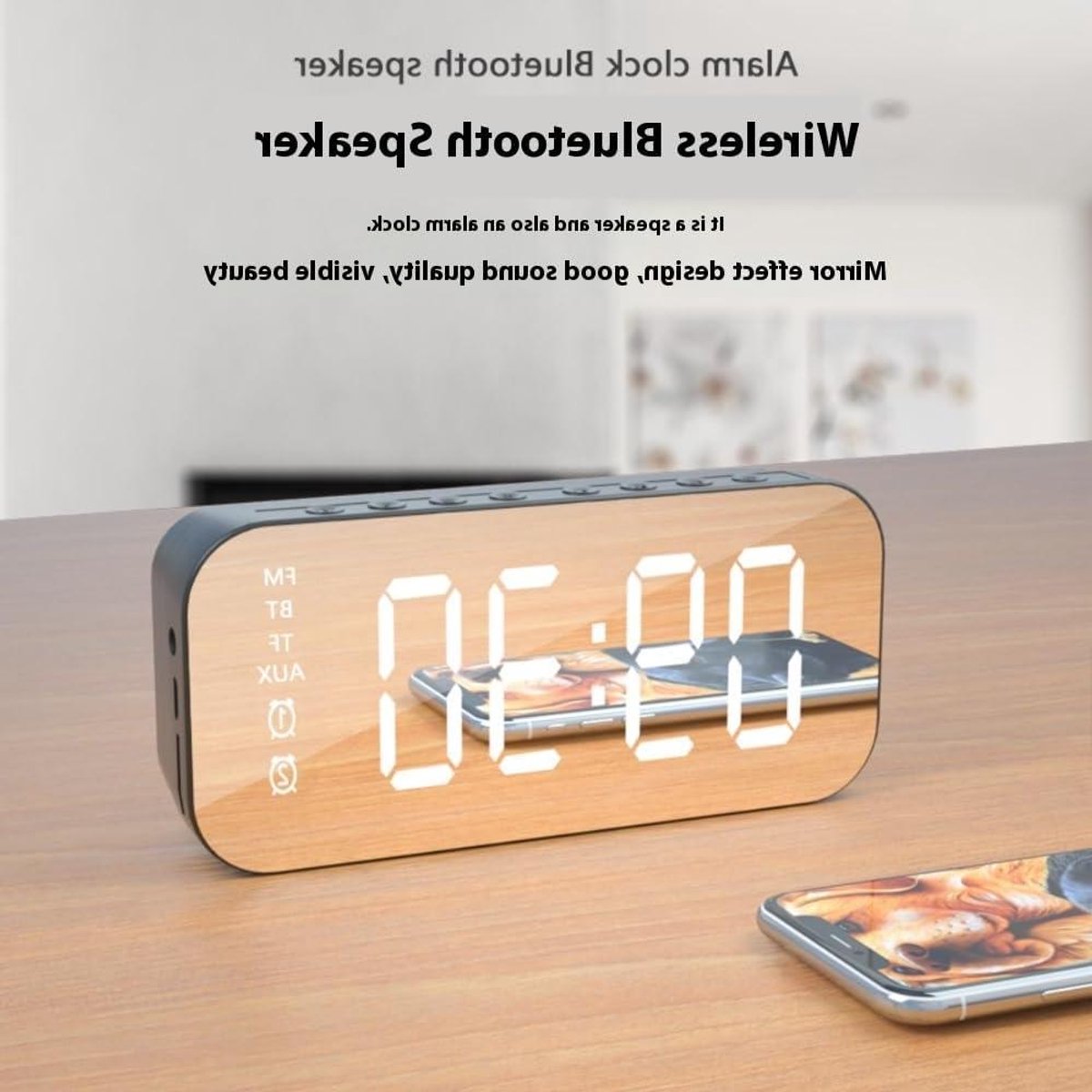 Digitale Wekker - Nachtkastje Klok - Muziek Streamen - Spiegel Display - 65H cm - Wit