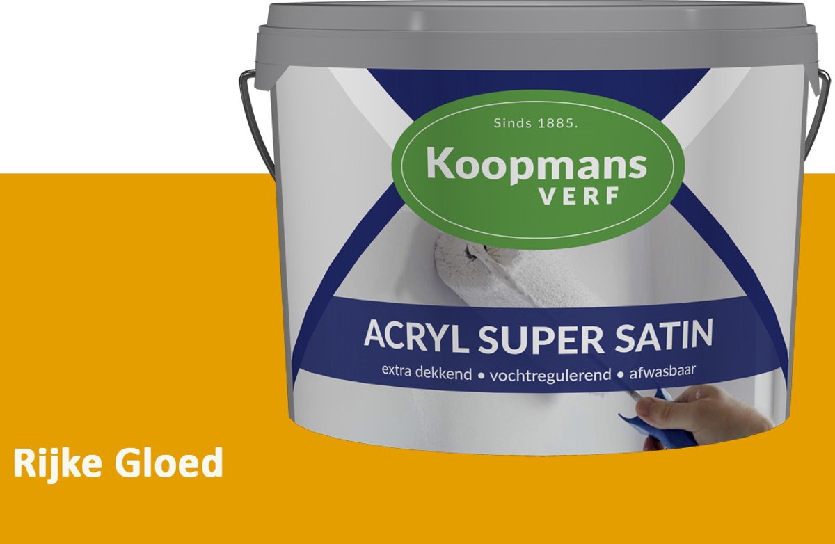 Koopmans Acryl Super Satin Zijdeglans Muurverf – Reinigbare Binnen- en Buitenverf voor Muren & Plafonds – Rijke Gloed – 5 l