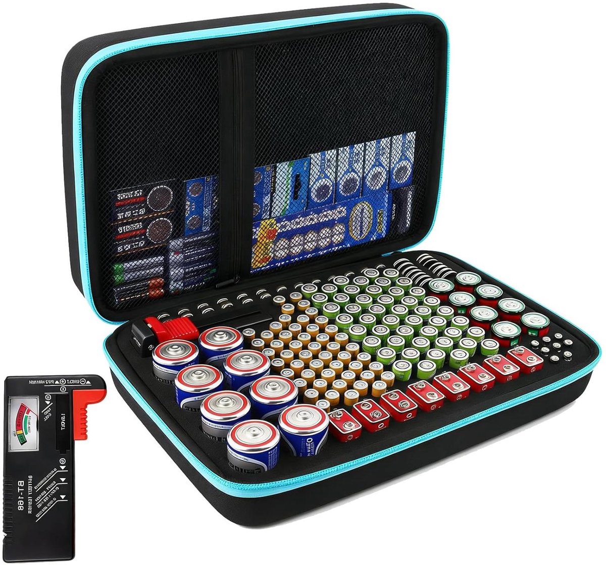 Batterij Opbergdoos - Batterij Organizer - Batterijen Sorteren - Inclusief Batterijtester - 20-35 Liter - Zwart