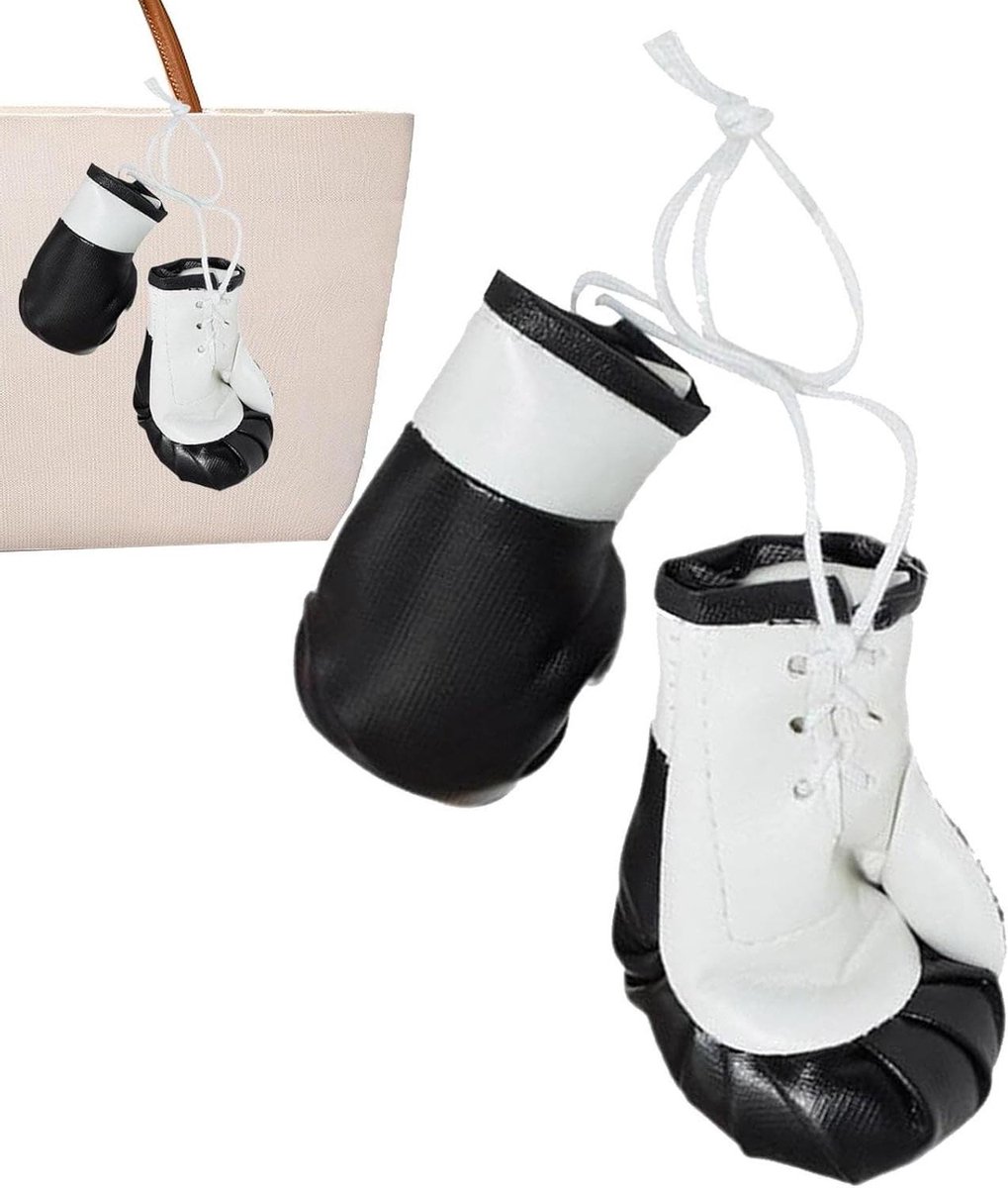 Mini Bokshandschoenen - Decoratie Hangers - Auto Interieur - Realistisch Ontwerp - 2 Stuks - Zwart Wit