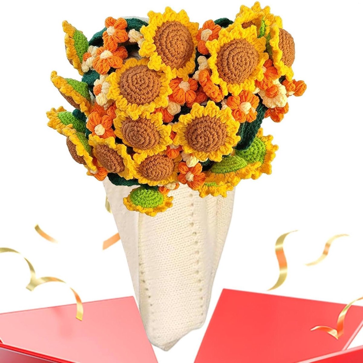 Gehaakte Boeket - Omslagdoek Bloemen - Decoratie Woonkamer - Handgemaakt Zonnebloem - 80 cm Diameter - Multicolor