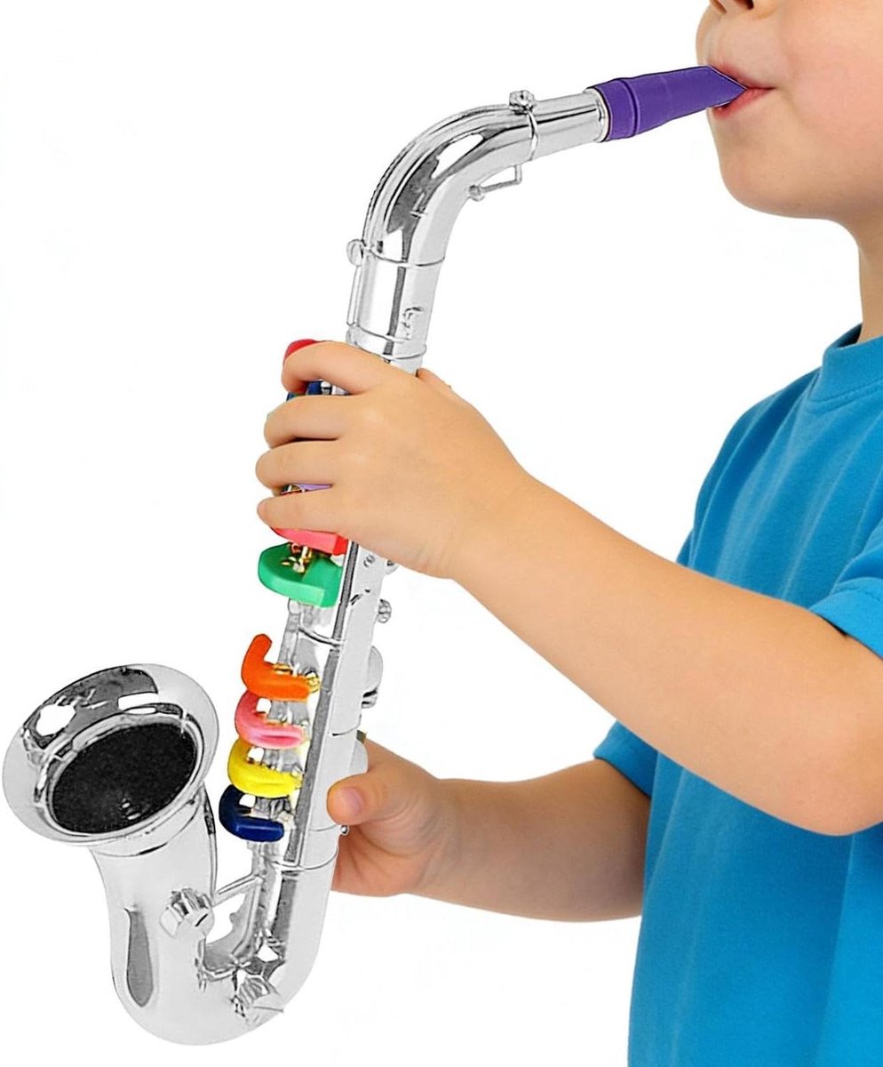 Muziekinstrument Speelgoed - Speelgoed saxofoon - Muziek Ontdekken - Zeven Instrumentale Modi - 45 cm - Zilver