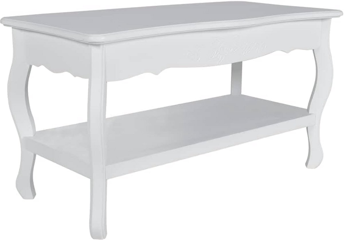 Salontafel met Twee Lagen en Opbergruimte voor Woonkamer in Wit