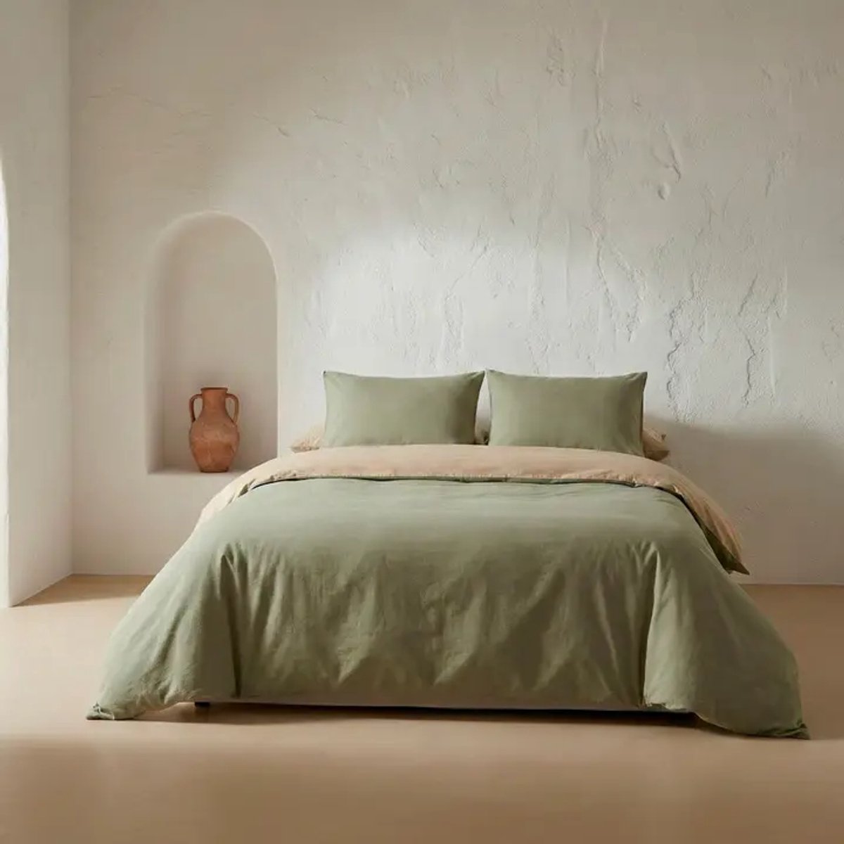 Gamusi Dekbedovertrekset 100% katoen omkeerbaar tweekleurig PEPA 150 x 220 cm Kleur Vlas