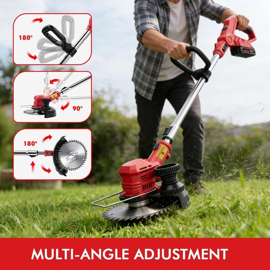 Accu Grastrimmer - Elektrische Trimmer - Gazon Onderhoud - Borstelmotor 750W - 20cm Snijbreedte - Rood — afbeelding 2