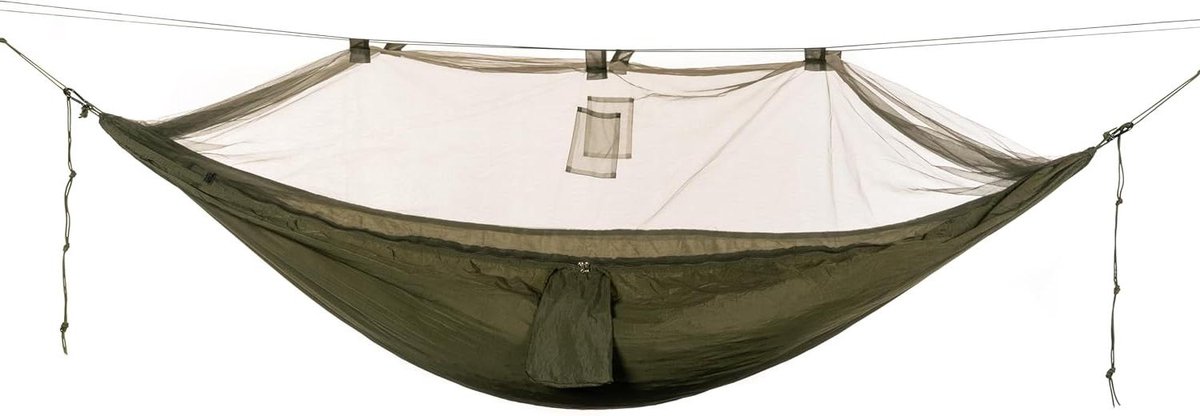 Kampeerhangmat - Nylon hangmat - Buiten ontspannen - Geïntegreerd klamboe - 2.75 x 1.35 meter - Olijf