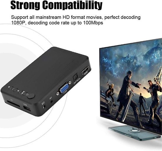 HD Mediaspeler - Videospeler USB - Films Kijken - Afstandsbediening Inbegrepen - 20x13x4 cm - Zwart — afbeelding 4