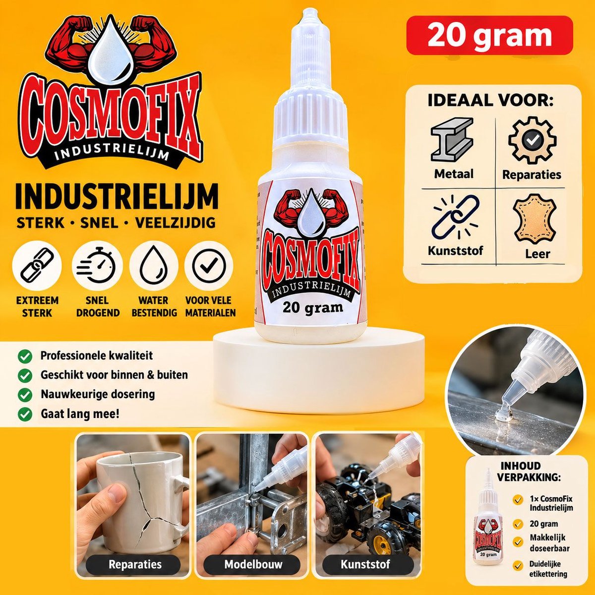 Cosmofix Secondelijm 20 gram – Extra Sterke Industrielijm voor o.a. Rubber, Leer, Metaal, Keramiek en Kunststof – Transparant — cadeau in Cadeau-ideeën - foto 4
