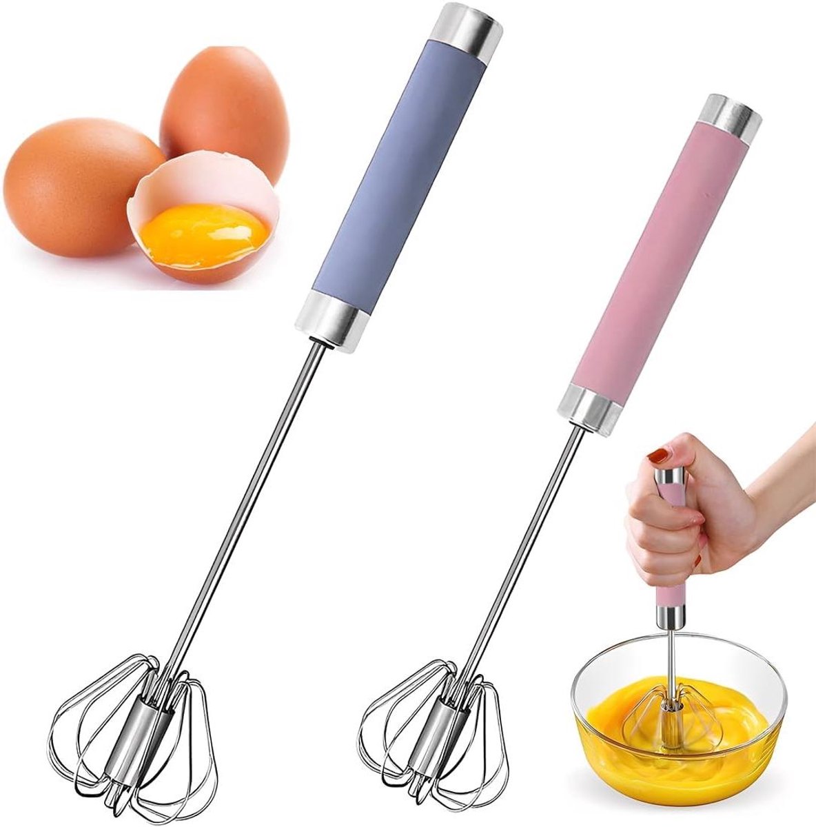 Halfautomatische Garde - Keukenmixer Set - Beslag Maken - Zonder Stroom - 2 Stuks - Roze Blauw