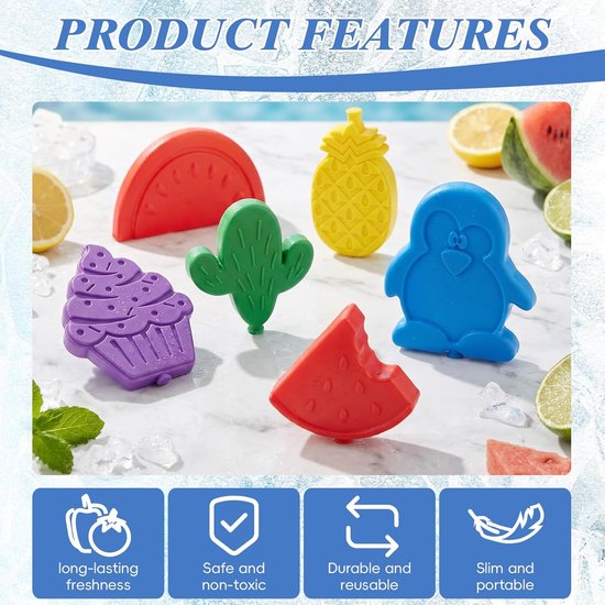 Koelpacks voor Lunchbox - Kleine ijspacks - Voedsel koel houden - Tot 10 uur koud - Set van 6 - Blauw — afbeelding 5