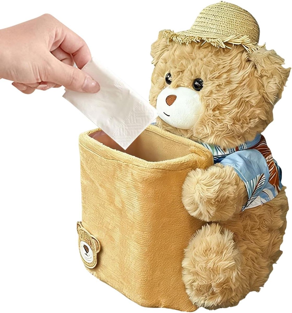 Auto Weefseldoos - Pluche Afvalbak - Auto Interieur - 2-in-1 Ontwerp - 32x14x31.5 cm - Beige