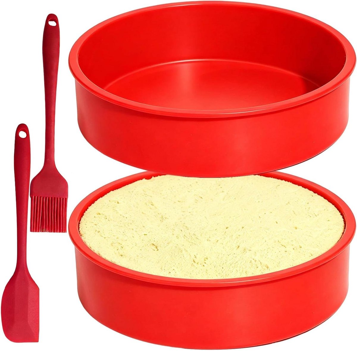 Siliconen Bakvorm - Ronde Vorm - Taarten Bakken - BPA-Vrij Hittebestendig - 25 cm Set - Rood