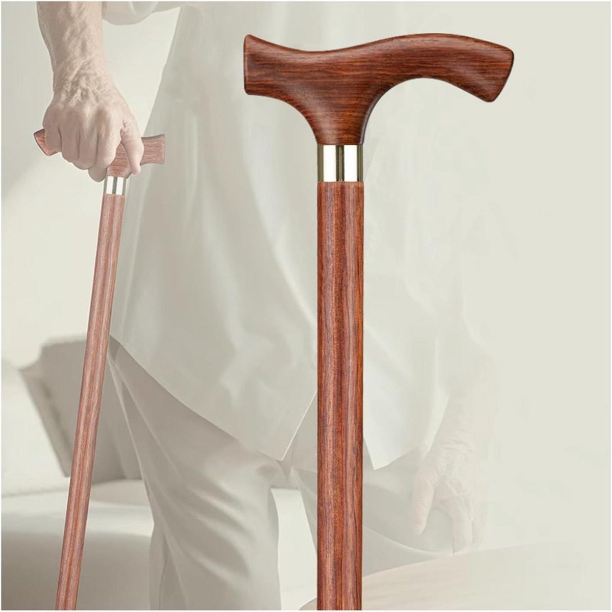 Houten Wandelstok - Steunstok - Veilig Lopen - Ergonomische Handgreep - 80-93cm - Bruin