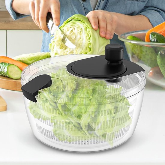 Slacentrifuge Kom - Groente Droger - Salade Bereiden - Veilige Gesp Ontwerp - 4 Liter Capaciteit - Zwart — afbeelding 2