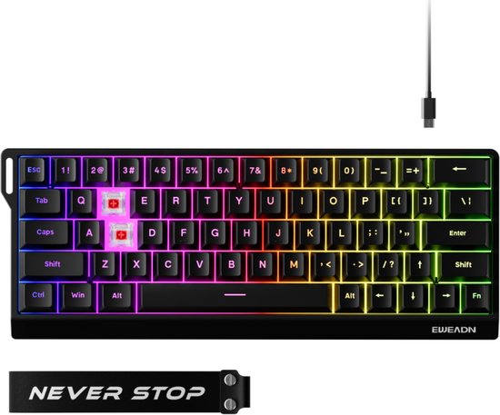 EWEADN DK63 Draadloos & Bedraad Mechanisch Gaming Toetsenbord 60% – RGB Toetsenbord – Rode Switches – Compact Mini Toetsenbord – Anti-Ghosting – Zwart