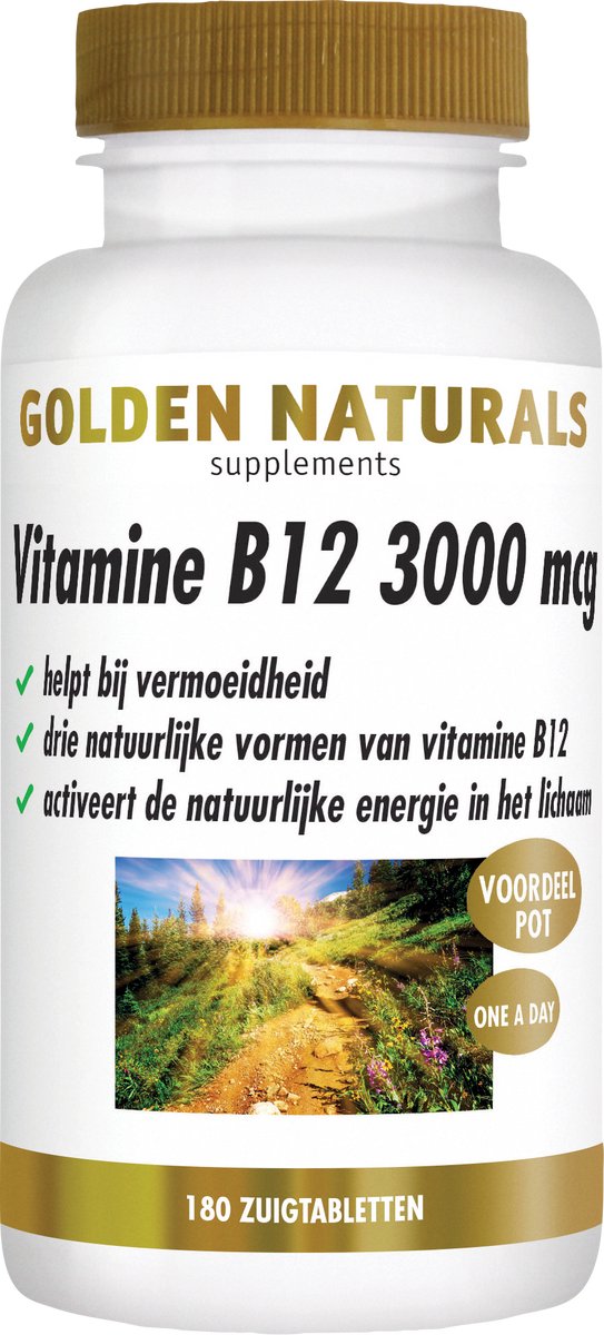 Golden Naturals Vitamine B12 3000 mcg (180 veganistische zuigtabletten)