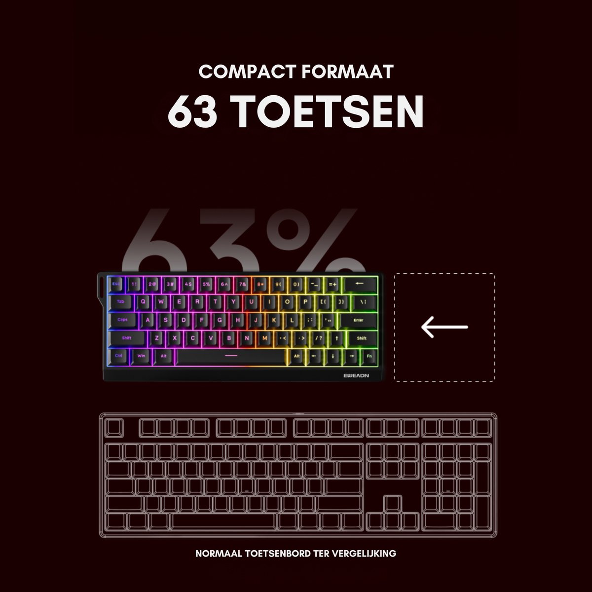 EWEADN DK63 60% Mechanisch Gaming Toetsenbord Draadloos thumbnail 2