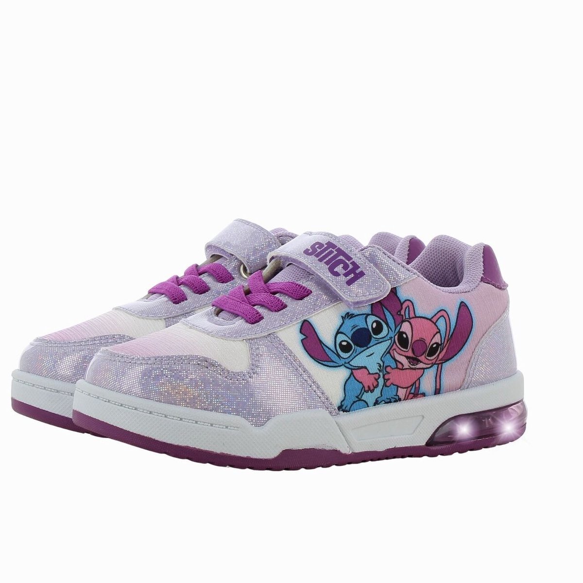 Lilo & Stitch - Schoenen voor meisjes met lichtjes - Angel en Stitch Sneakers voor kinderen met klittenband - Lichtgevende kindersneaker - Maat 30 - Paars