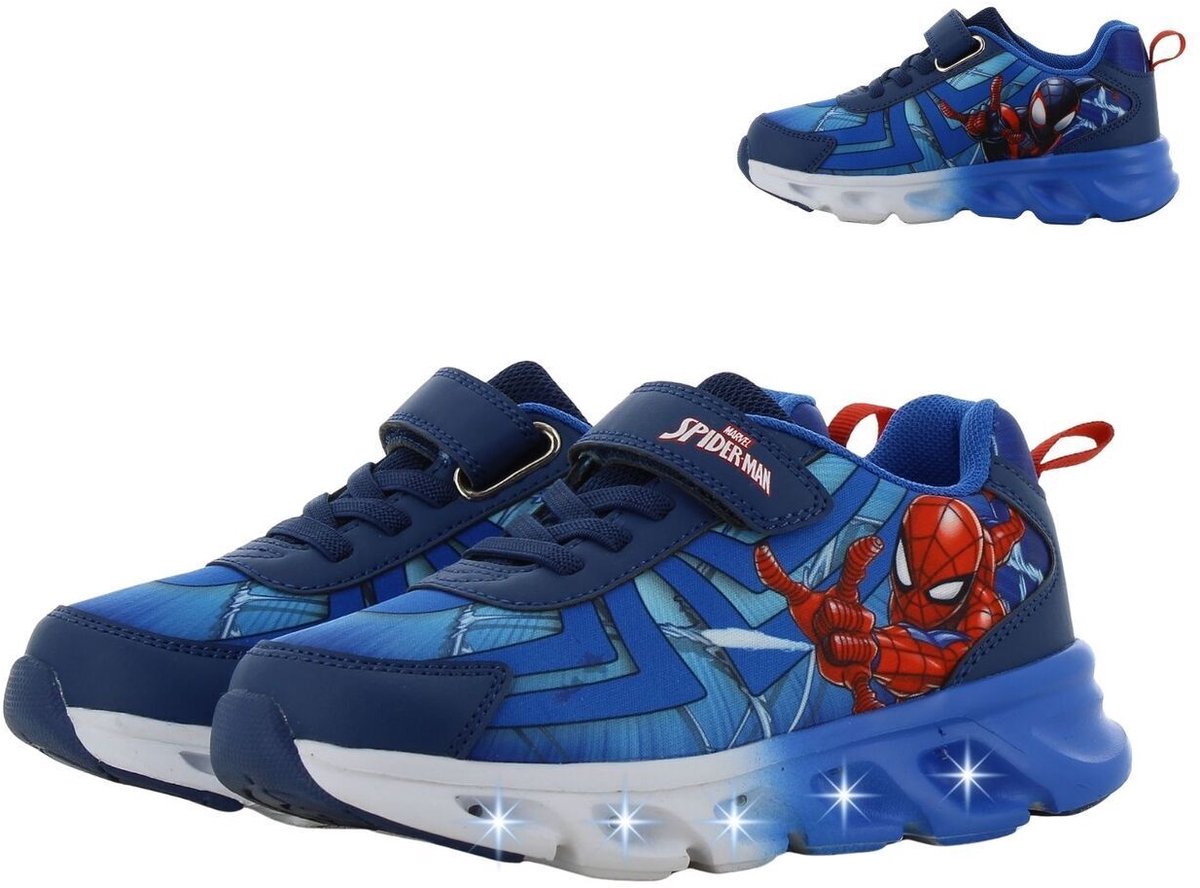 Spiderman - Schoenen voor jongens met lichtjes - Sneakers voor kinderen met klittenband - Lichtgevende kindersneaker - Maat 32 - Blauw