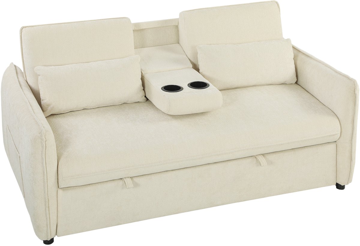 Slaapbank - Uitklapbaar - Slaapstoel - Logeerbed - Zetelbed - Slaapfauteuil - Vouwbed - 2 persoons - Zeer comfortabel - Beige + Zwart