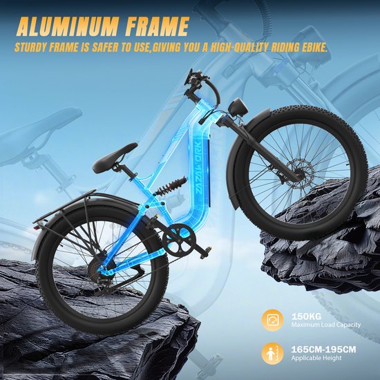 ZAZAWORK CF500 Elektrische Fiets - 250W Motor - 48V 20Ah Batterij - 27,5×3 Inch Banden - Max. Snelheid 25 km/h - Stad & Licht Offroad - Zilver — afbeelding 3