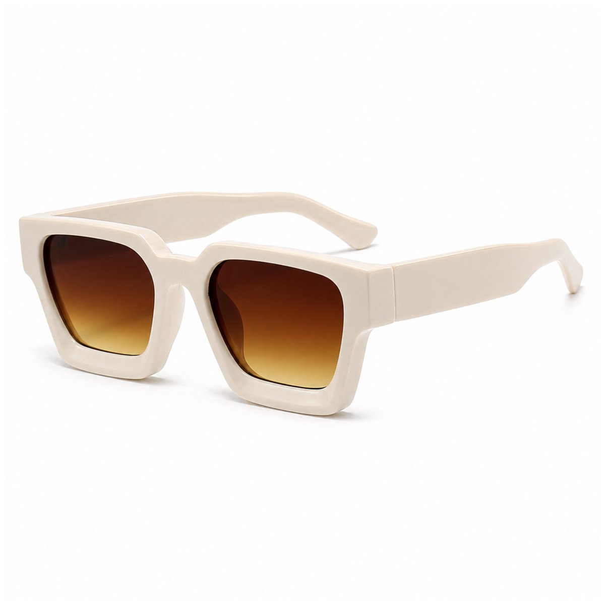 MoodLux Zonnebril Crème - Unisex - Rechthoekig Montuur met Bruine Glazen - Retro Festivalbril - UV400 Bescherming - C26