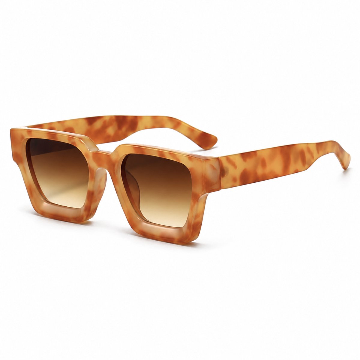 MoodLux Zonnebril Lichtbruin - Unisex - Rechthoekig Montuur met Bruine Glazen - Retro Festivalbril - UV400 Bescherming - C24