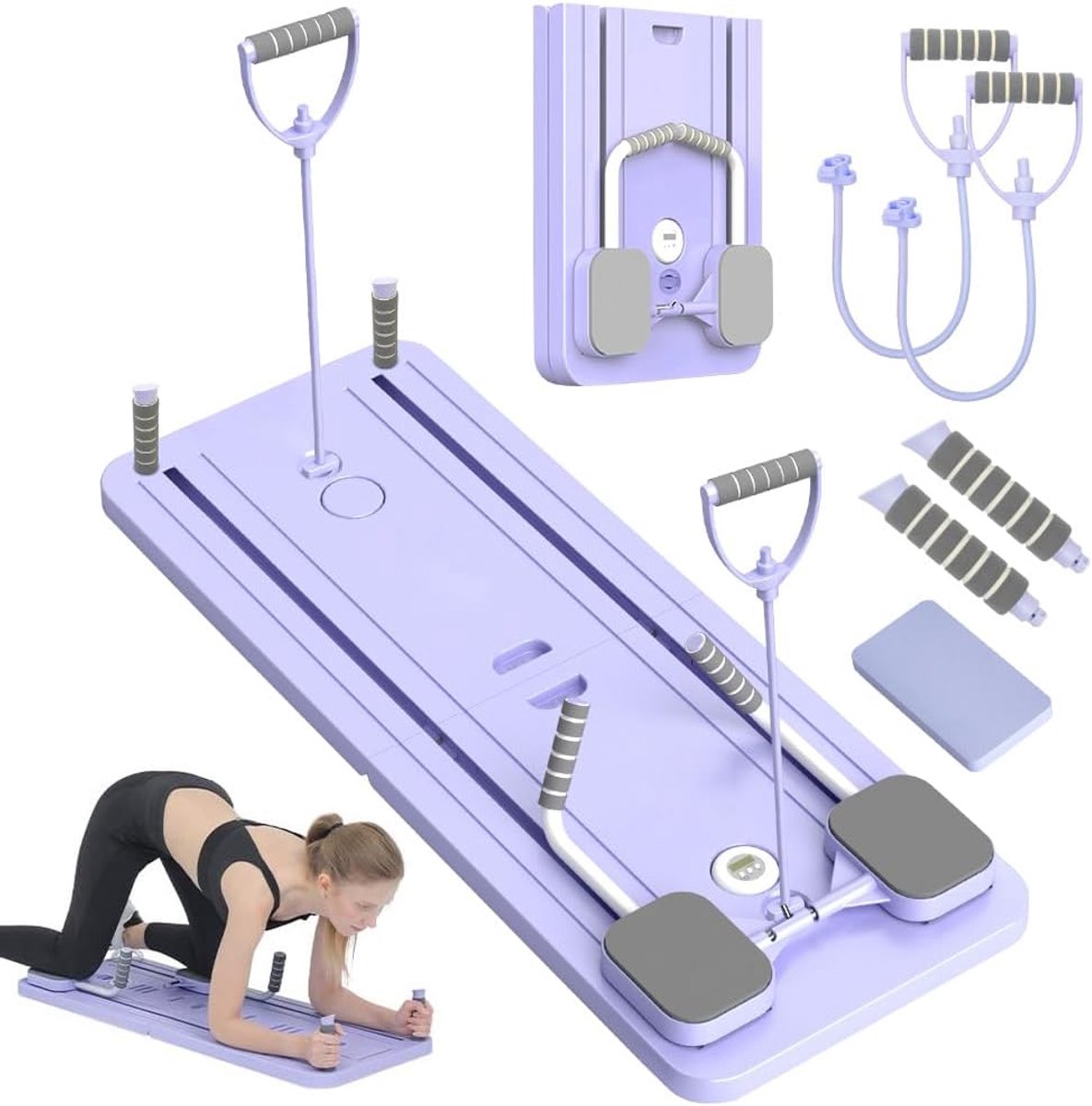 Pilates Trainingsbord - Pilatesmachine Opvouwbaar - Thuis Fitness - Zachte Terugslag Techniek - 106 x 41 cm - Paars