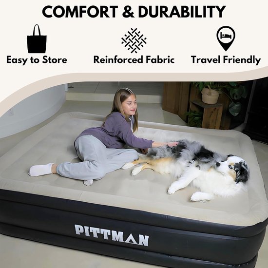 Luchtmatras Queen - Opblaasbaar Bed - Kamperen en Reizen - Ingebouwde pomp - Queen - Blauw — afbeelding 4