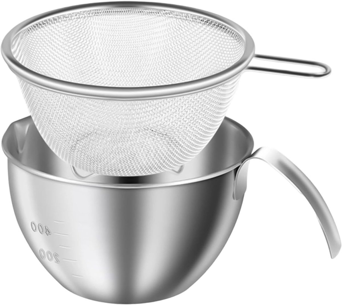 Gootsteenzeefset - Roerzeven RVS - Maaltijdbereiding - Met Handgreep - 400 ml - Zilver